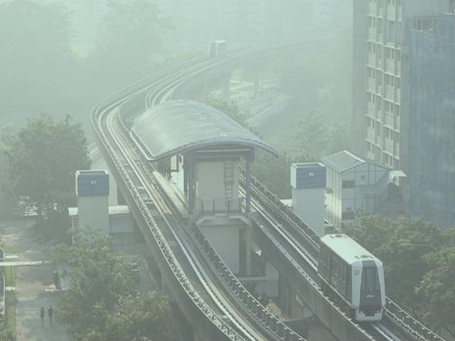 City with Foggy Metro Rail.