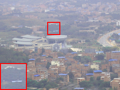 Village top view image filled with smog or fog.